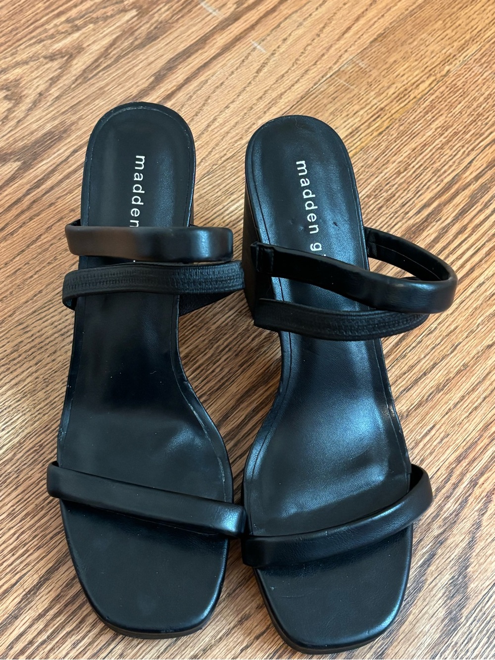 Madden Girl Black Double-Strap Slide Mules